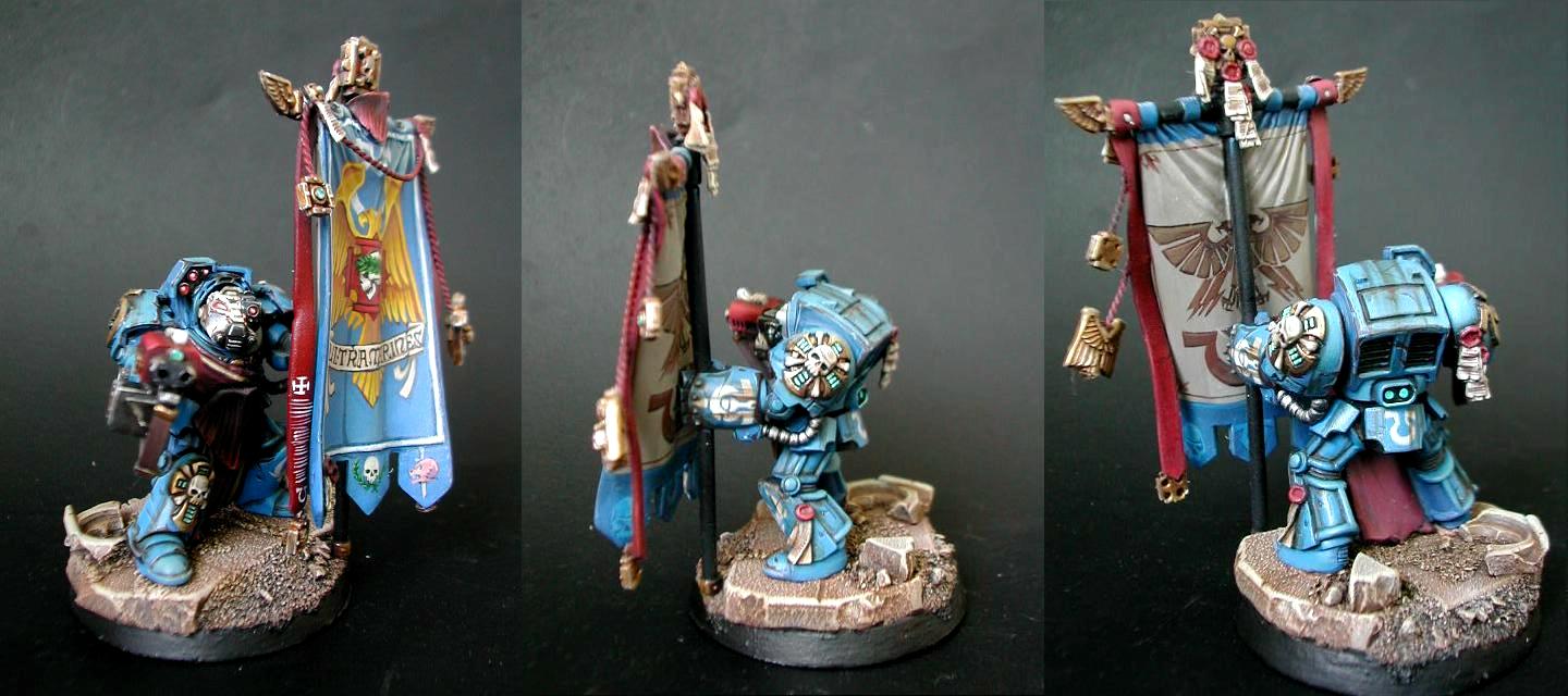 Space Marines, Standard Bearer, Terminator Armor, Ultramainre, Ultramarines, Warhammer 40,000